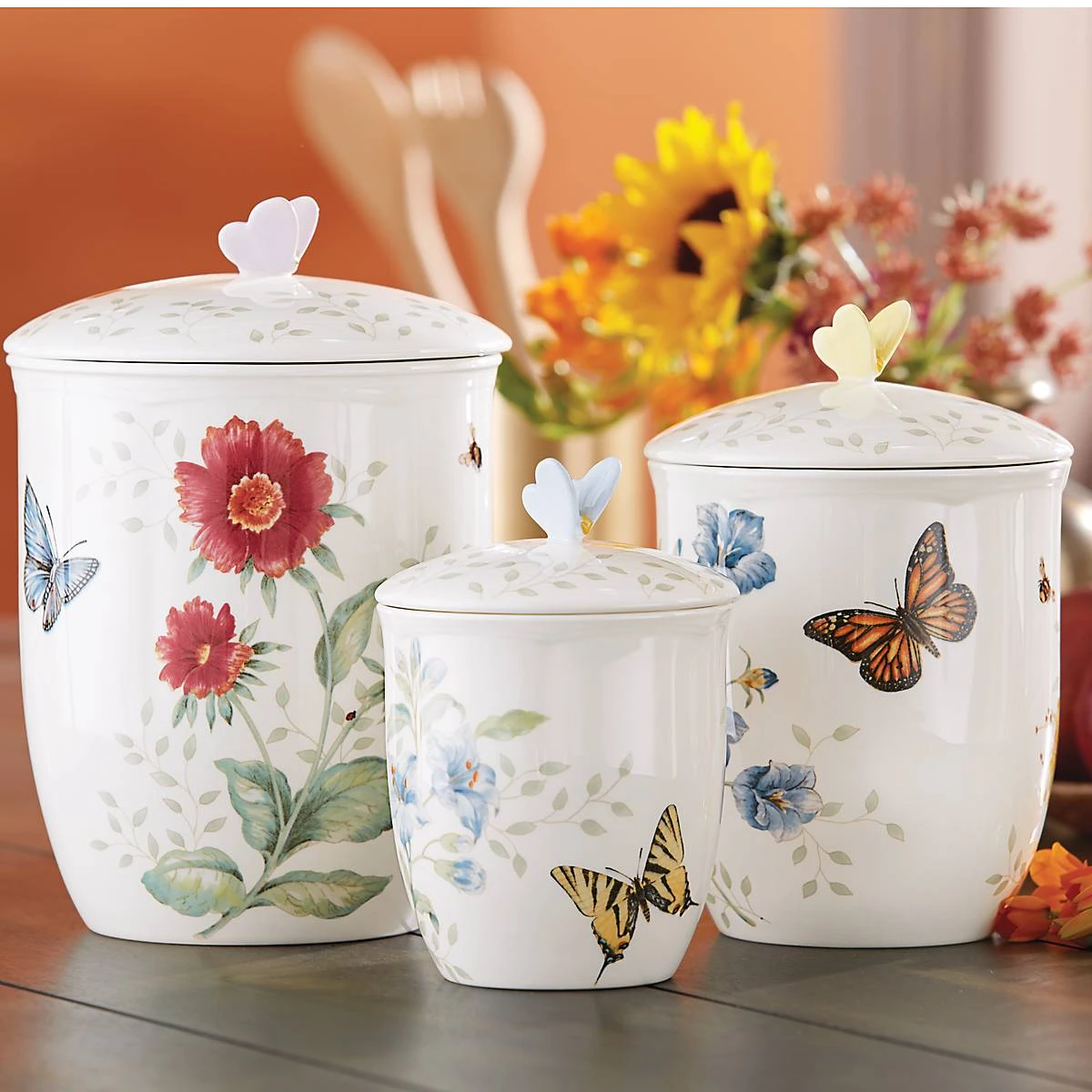 Lenox Butterfly Meadow 3-Piece Canister Set - Elegant Kitchen Storage 4 Lenox Butterfly Meadow 3-Piece Canister Set - Elegant Kitchen Storage - Image 2