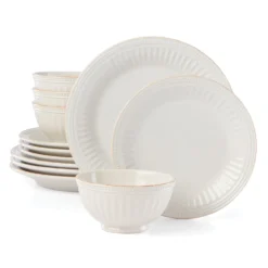 Lenox French Perle Groove 12-Piece Dinnerware Set - Elegant Plates & Bowls