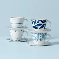 Lenox Blue Bay™ 8PC Espresso Cup & Saucer Set - Elegant Dinnerware Collection