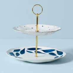Lenox Blue Bay 2-Tiered Server | Elegant Dinnerware Serving Tray