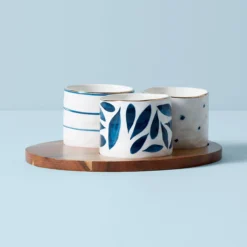 Lenox Blue Bay™ 4pc Snack Bowl & Tray Set - Elegant Dinnerware for Stylish Entertaining