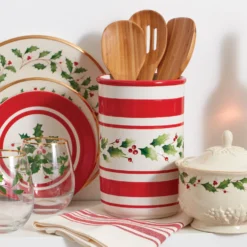 Lenox Holiday Handpaint Stripe Utensil Crock Set - Premium Kitchen Storage Solution -lenox Sales Store 890775 w11