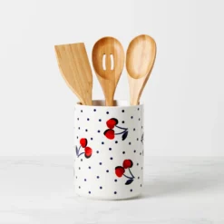 Kate Spade Vintage Cherry Dot 4-Piece Utensil Crock Set - Stylish Kitchen Utensil Holder