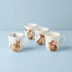 Lenox Butterfly Meadow Bunny 4pc Mugs Set - Elegant Dinnerware Collection
