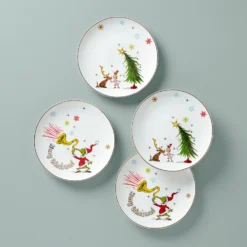 Lenox Merry Grinchmas Assorted Accent Plates, Set of 4 - Festive Dinnerware for Holidays